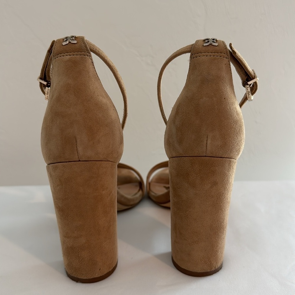 Sam Edelman Yaro Oatmeal Suede Leather Ankle Strap Block Heels Sz 9 - Picture 4 of 11